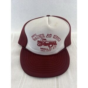 Vintage Farm Trucker Hat Mary Wagner AG Service Miles Iowa San-Sun Snapback 80s